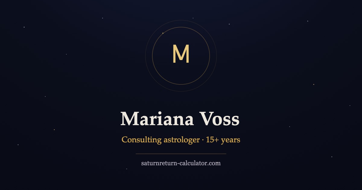 Monogram of consulting astrologer Mariana Voss over a celestial background