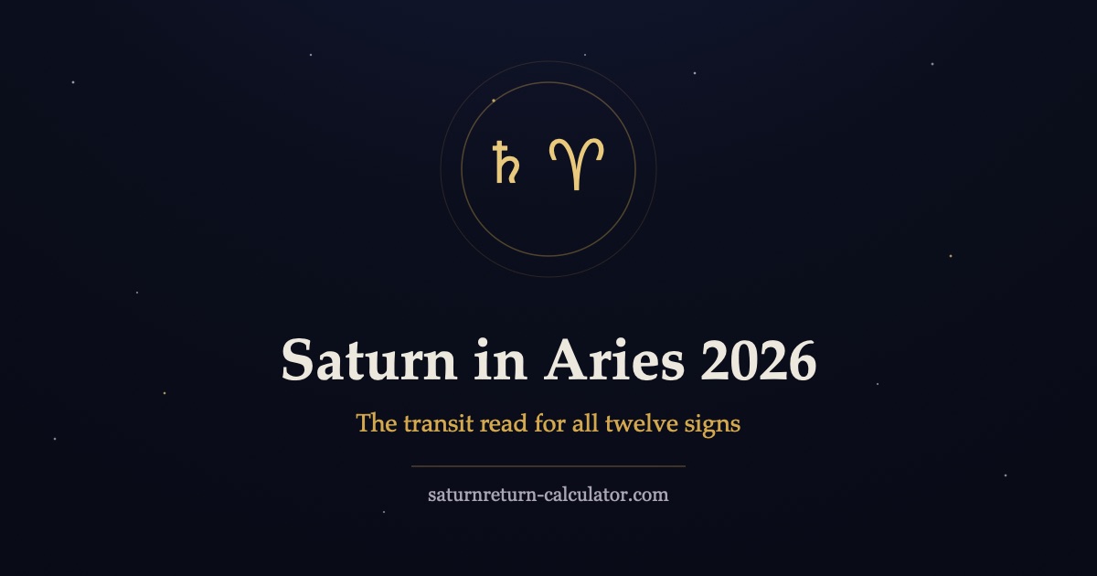 Aries glyph with Saturn crossing a starfield, for the 2026 to 2028 Saturn in Aries transit