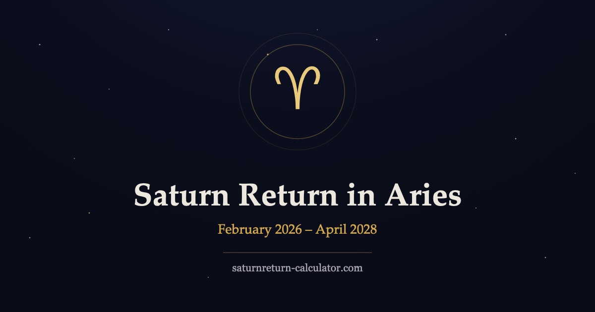 Aries ram glyph in a golden ring over a night sky, for the Saturn return in Aries 2026 to 2028