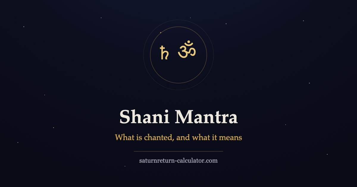 Saturn glyph with a lamp motif in a golden ring, representing Shani mantra practice